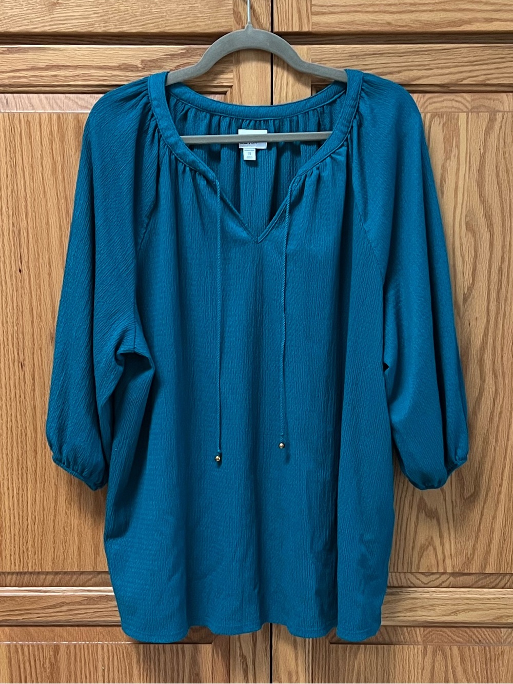croft & barrow Teal Peasant Tunic with Tie, EUC, Size 2X